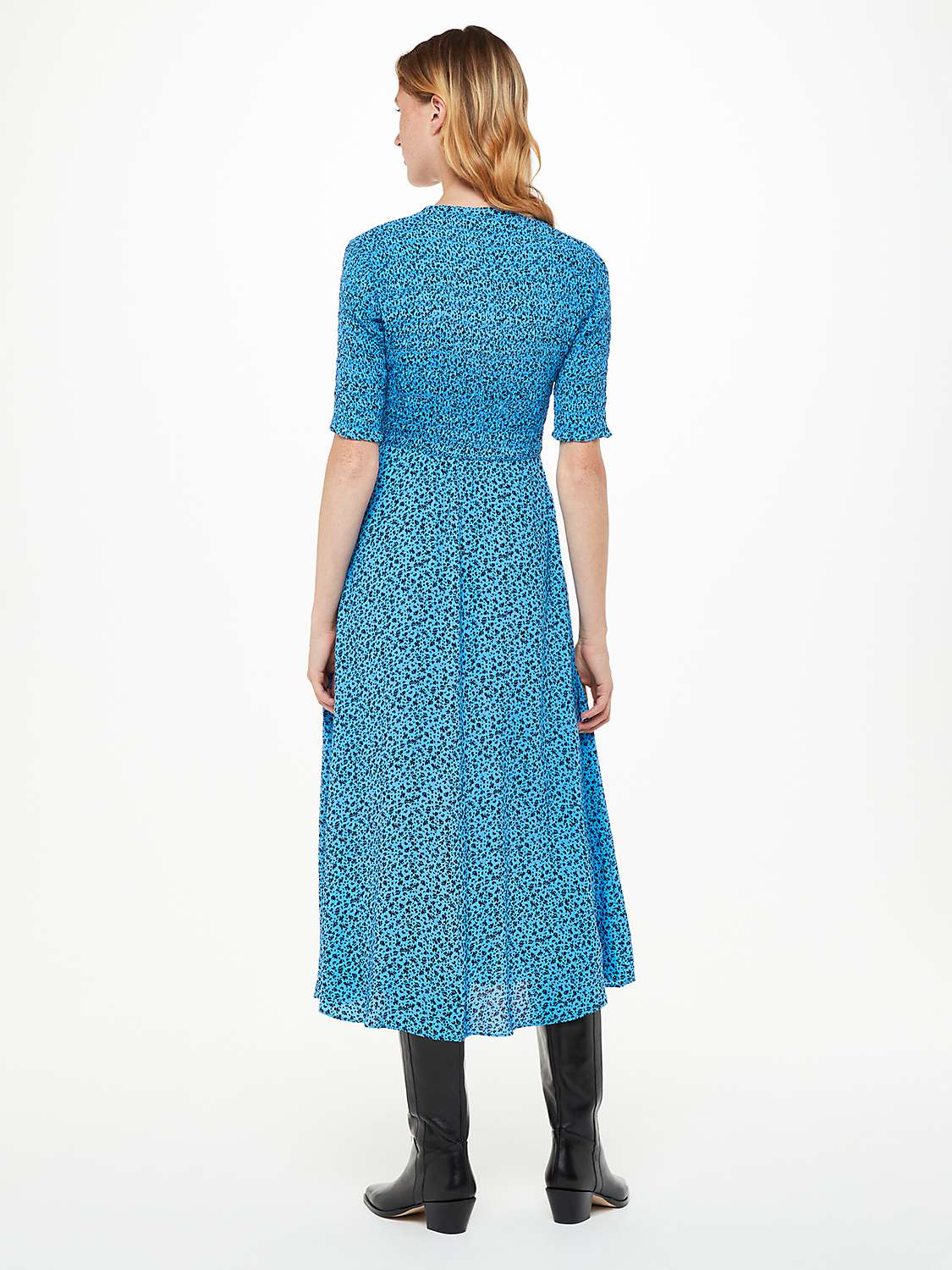 Buy Whistles Micro Bouquet Shirred Midi Dress, Blue/Multi Online at johnlewis.com