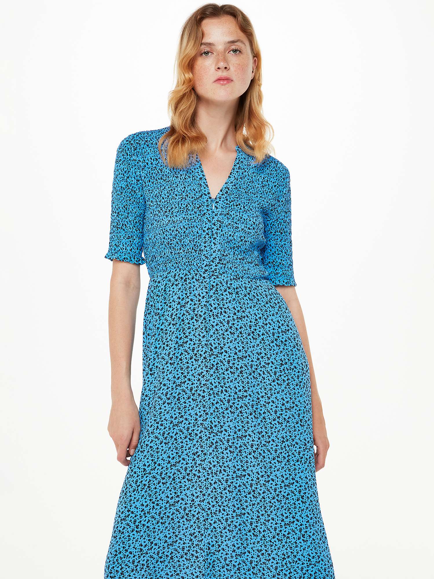 Buy Whistles Micro Bouquet Shirred Midi Dress, Blue/Multi Online at johnlewis.com