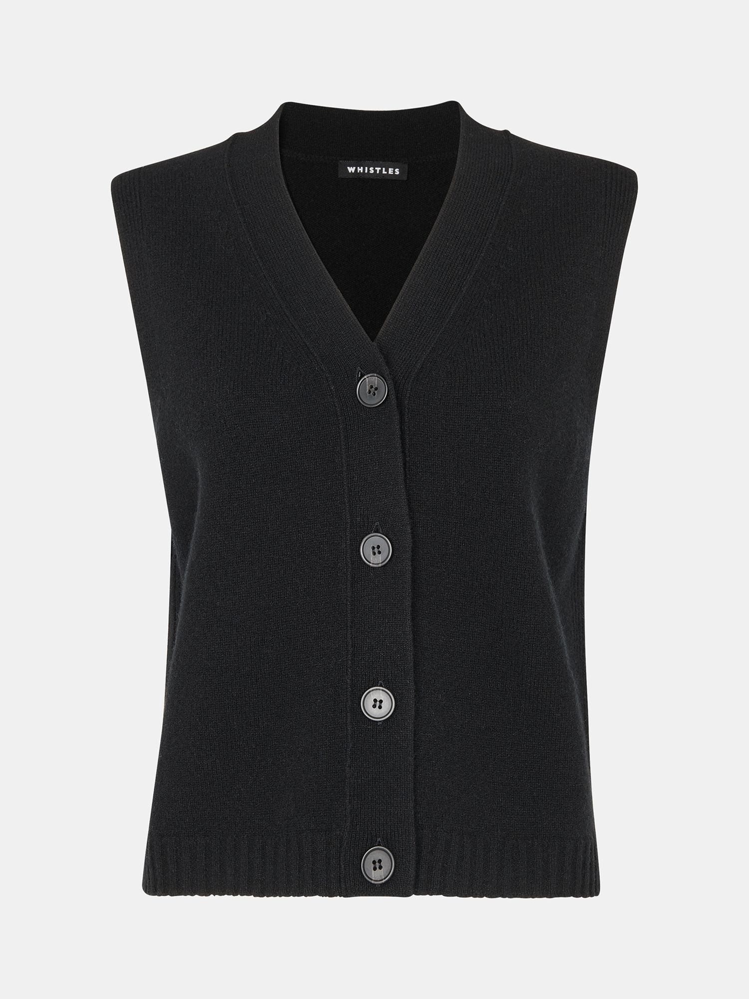 Whistles Wool Button Through Cardigan, Black at John Lewis & Partners