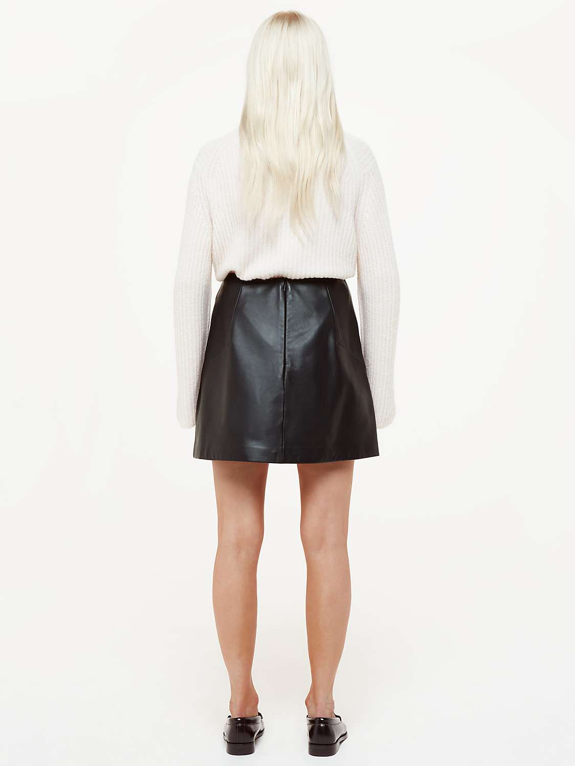 Buy Whistles Petite Leather A-Line Mini Skirt, Black Online at johnlewis.com