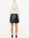 Whistles Petite Leather A-Line Mini Skirt, Black