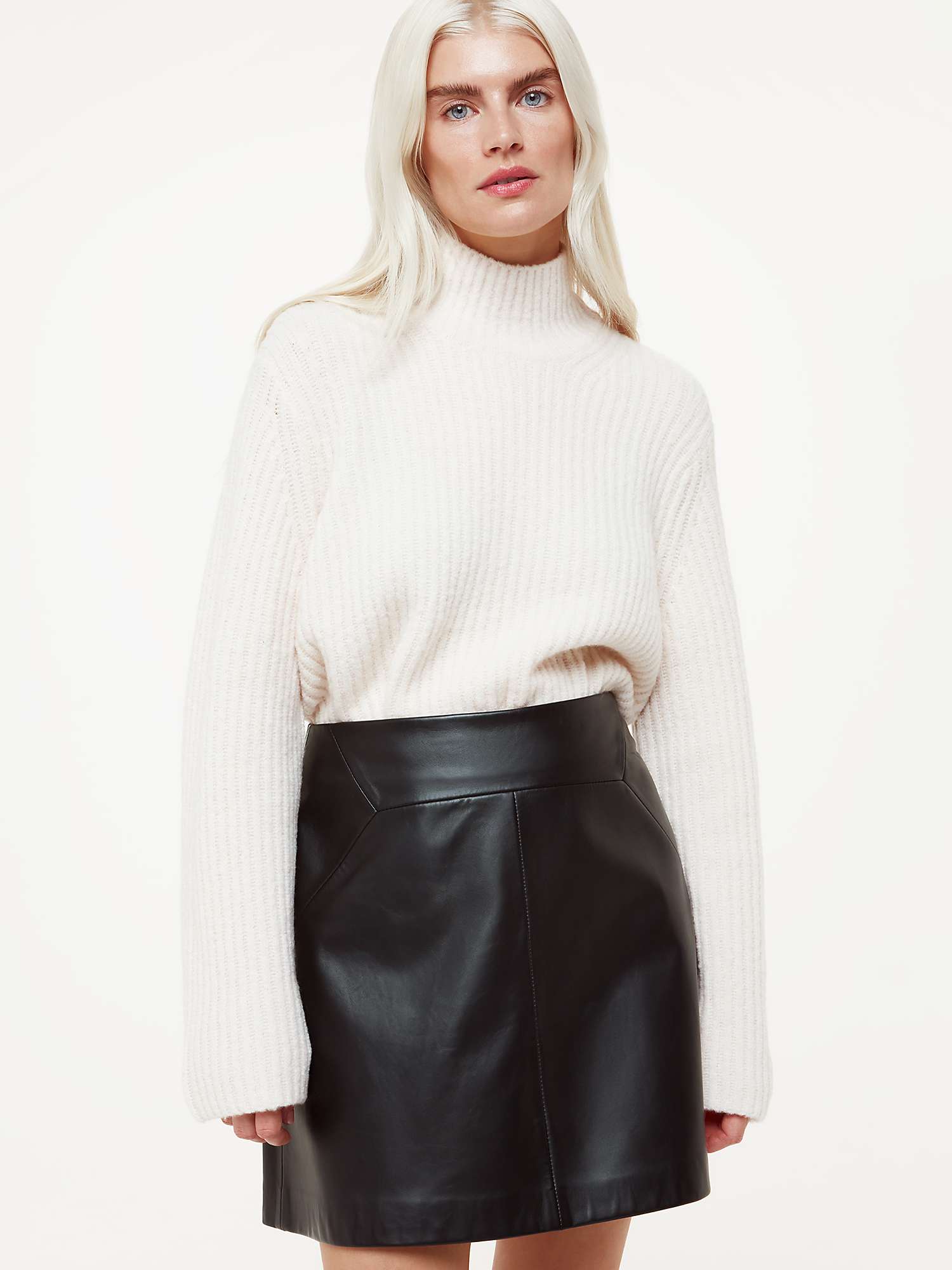 Buy Whistles Petite Leather A-Line Mini Skirt, Black Online at johnlewis.com