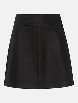 Whistles Petite Leather A-Line Mini Skirt, Black