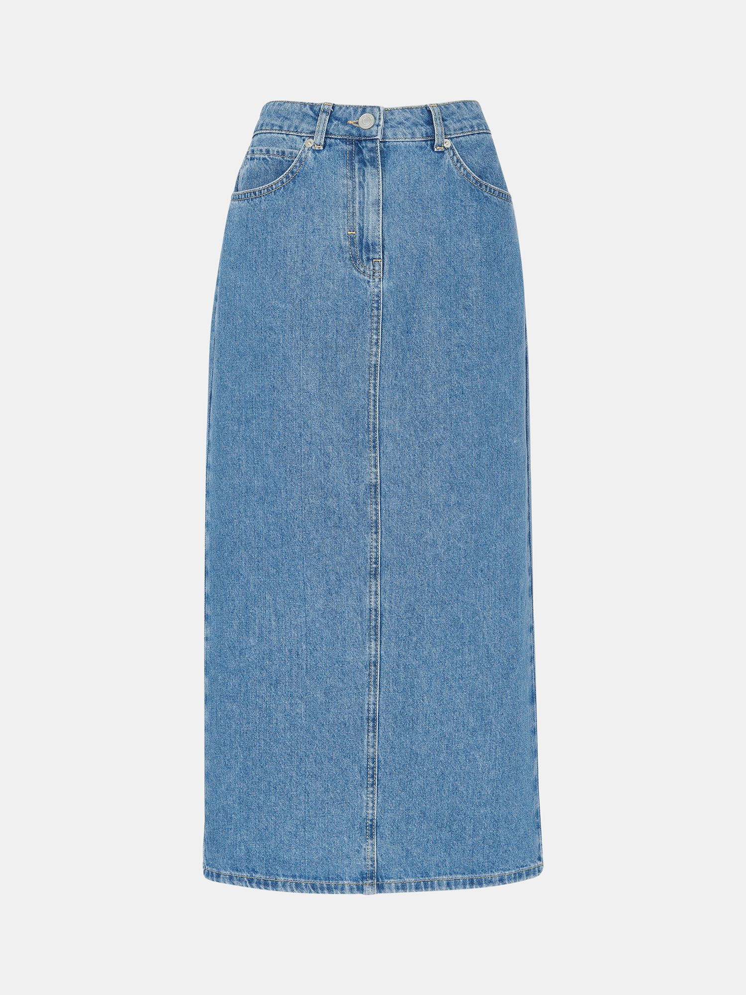 Whistles Cotton Straight Midi Skirt, Denim at John Lewis & Partners