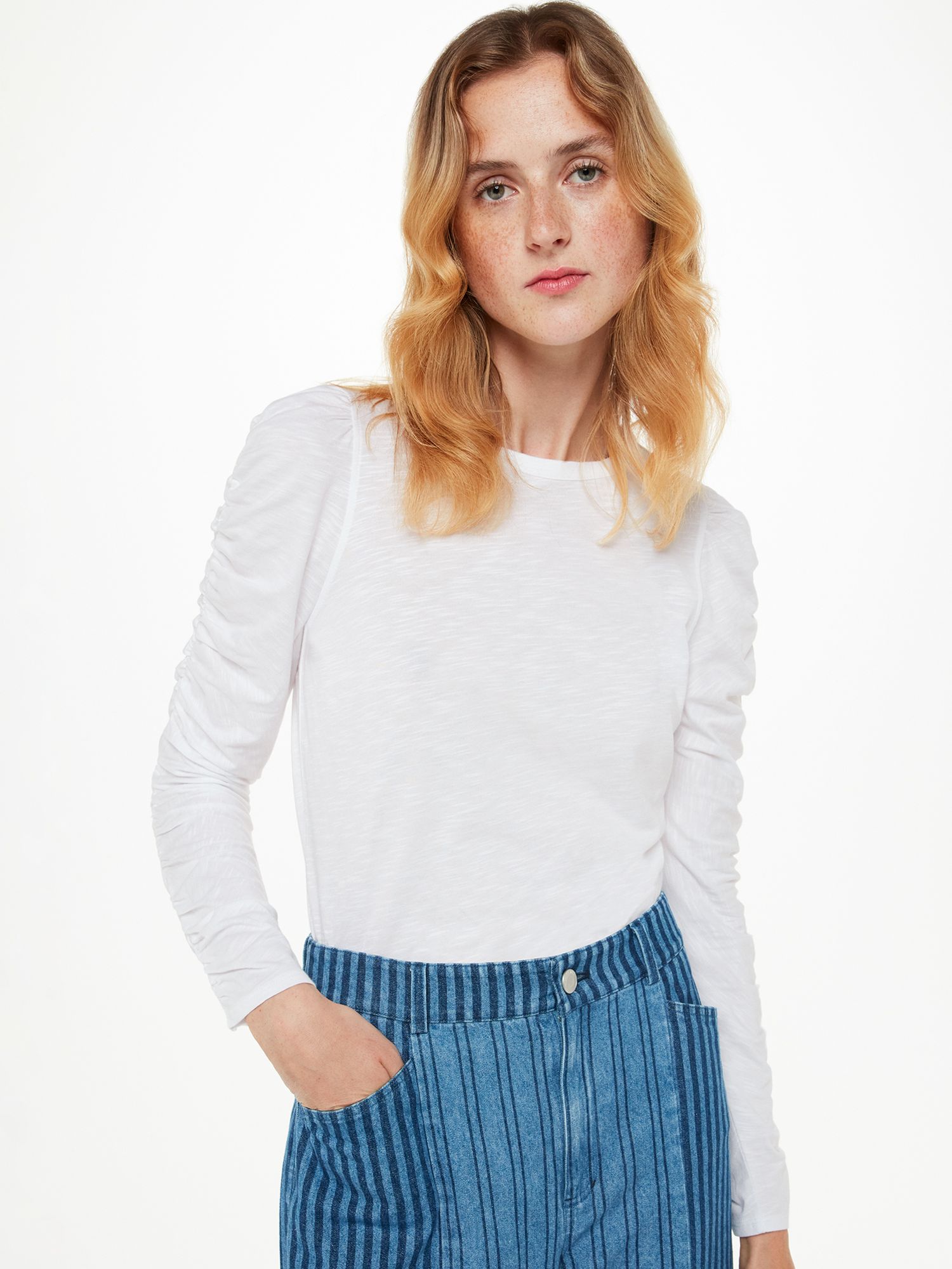 Buy Whistles Ruched Sleeve Cotton Blend Top Online at johnlewis.com