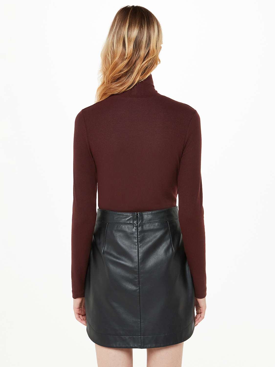 Buy Whistles Essential Ribbed Roll Neck Top, Burgundy Online at johnlewis.com