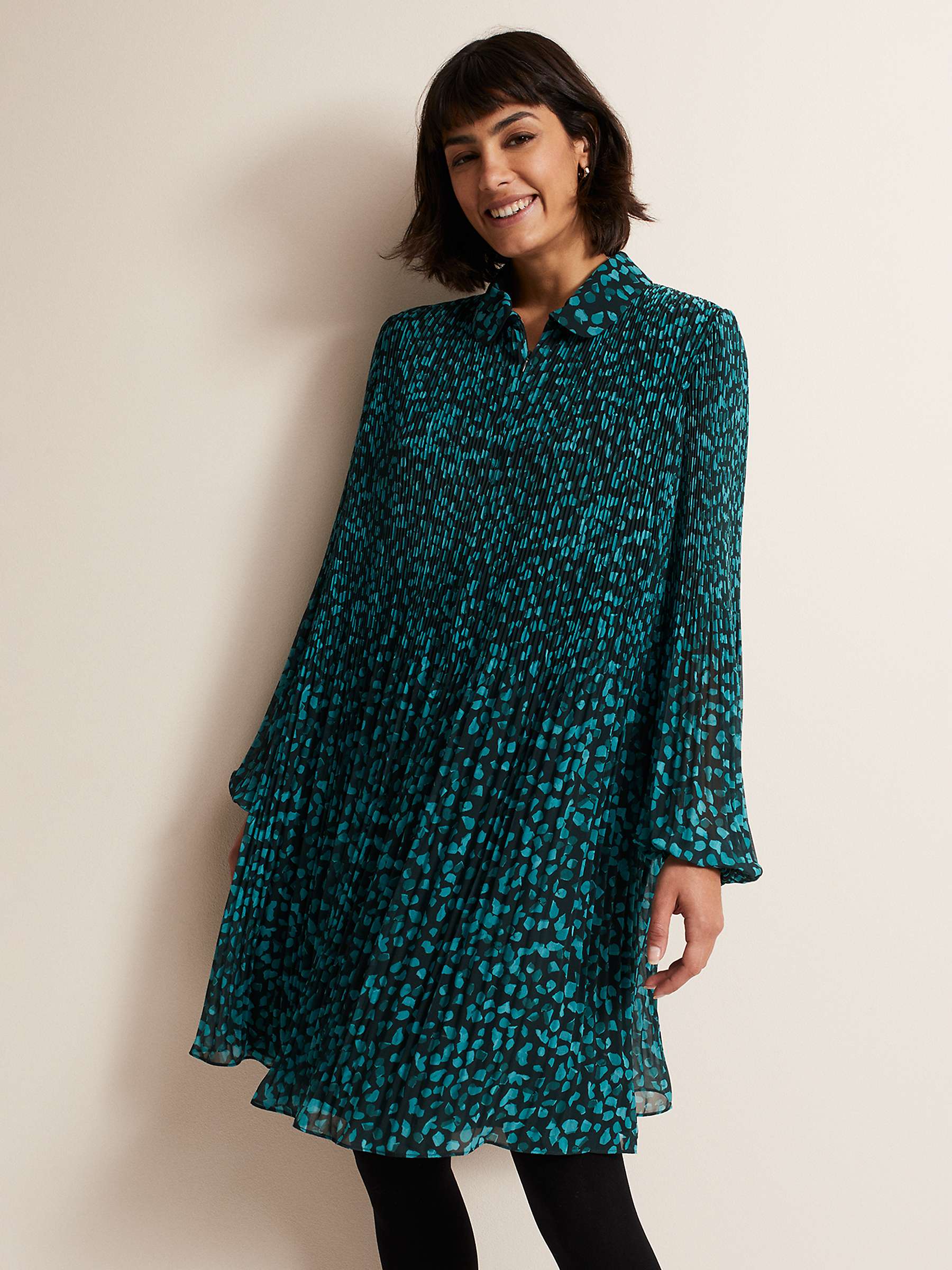 Buy Phase Eight Ella Ditsy Print Pleated Mini Dress, Green Online at johnlewis.com
