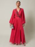 Phase Eight Lillian Pleated Embellished Maxi Dress, Pink, Pink