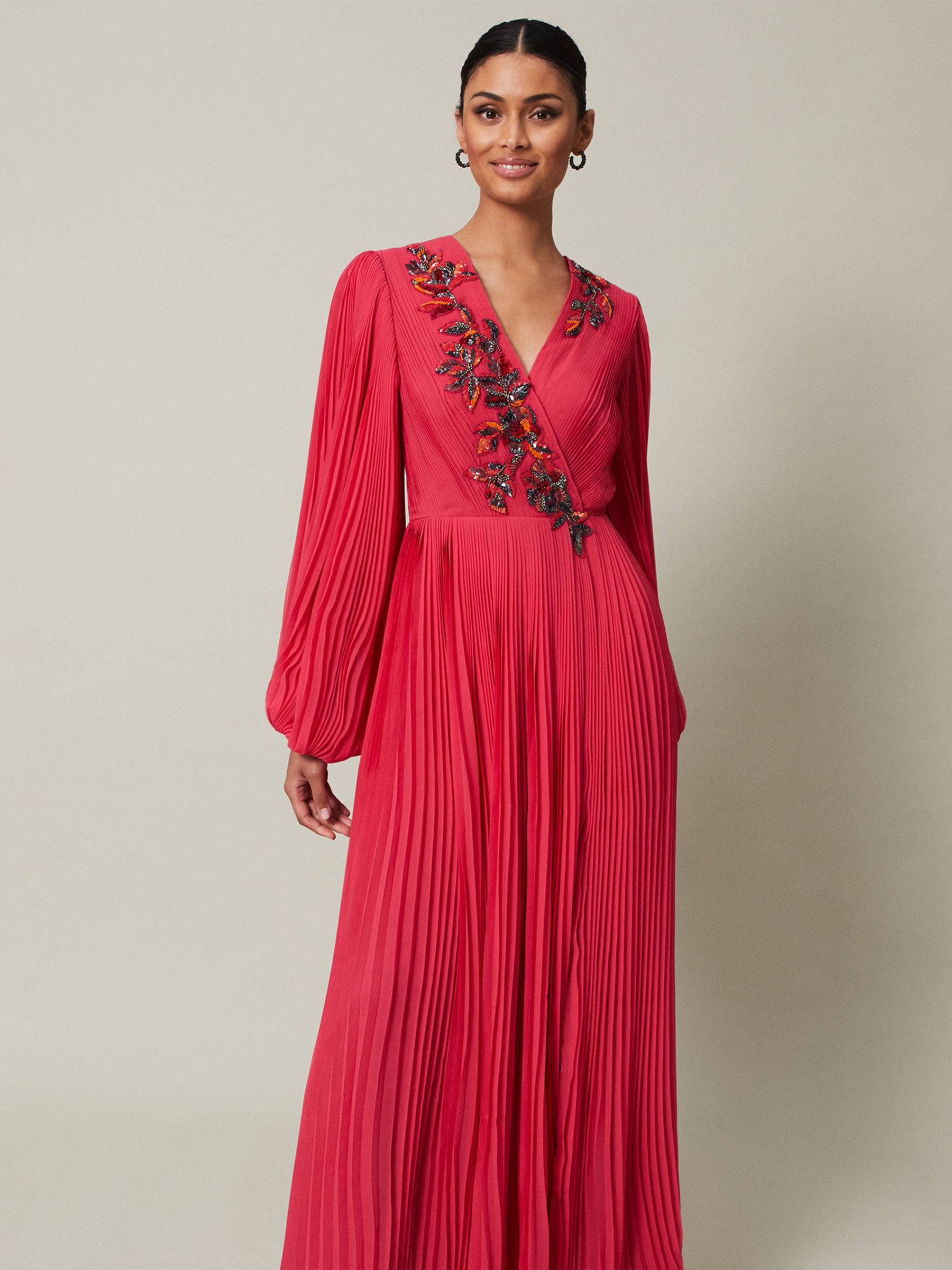Buy Phase Eight Lillian Pleated Embellished Maxi Dress, Pink Online at johnlewis.com