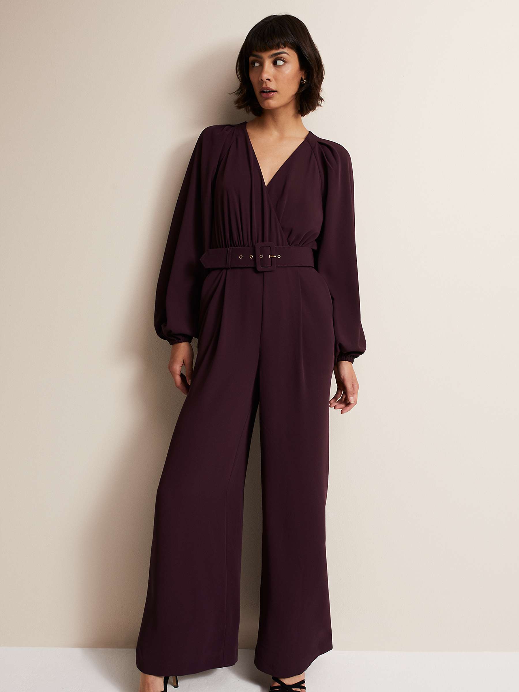 Buy Phase Eight  Angelina Wide Leg Jumpsuit, Burgundy Online at johnlewis.com