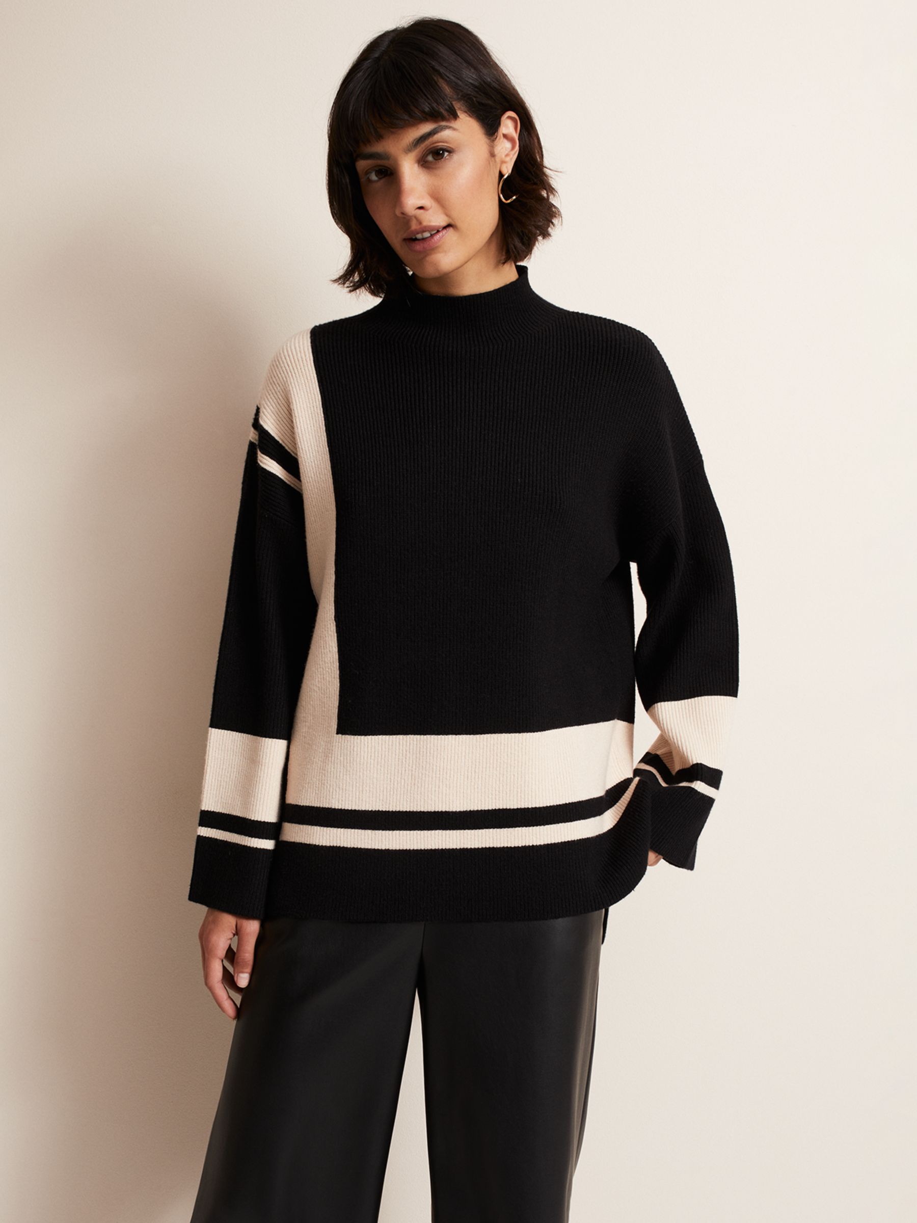 Phase Eight Kayleigh Stripped Chunky Knit Jumper, Black/White