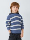 John Lewis Kids' Striped Cotton Rib Knit Jumper, Beige, Blue/White