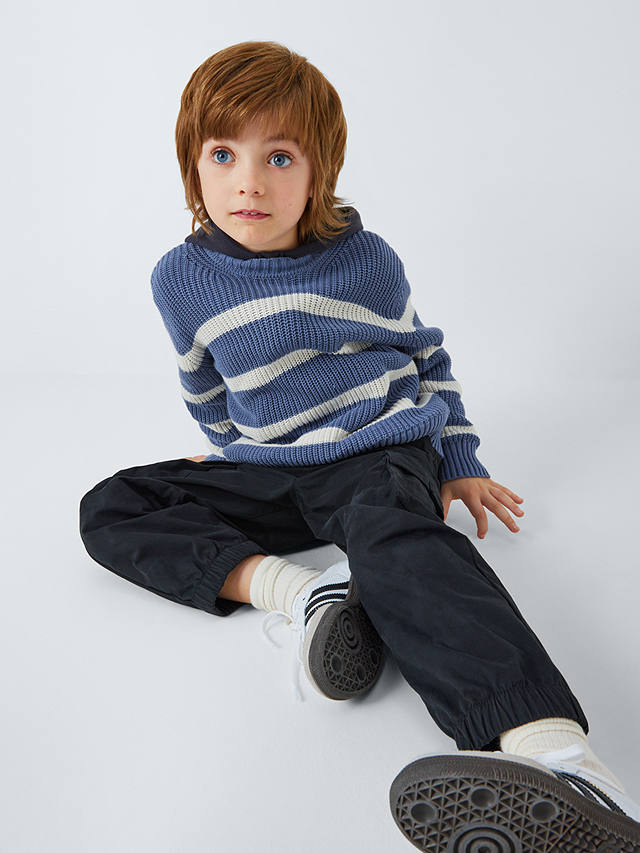 John Lewis Kids' Cotton Stripe Stitch Jumper, Blue/White