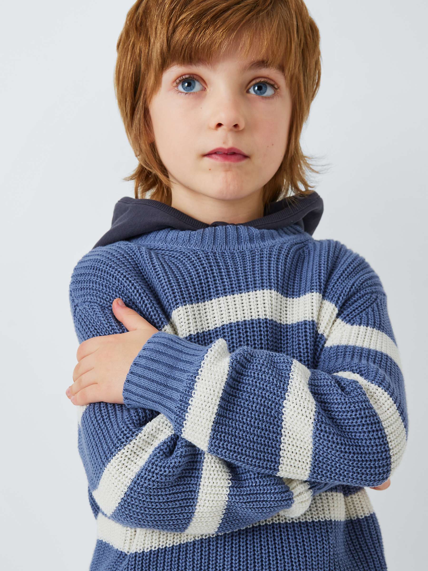 Buy John Lewis Kids' Cotton Stripe Stitch Jumper, Blue/White Online at johnlewis.com