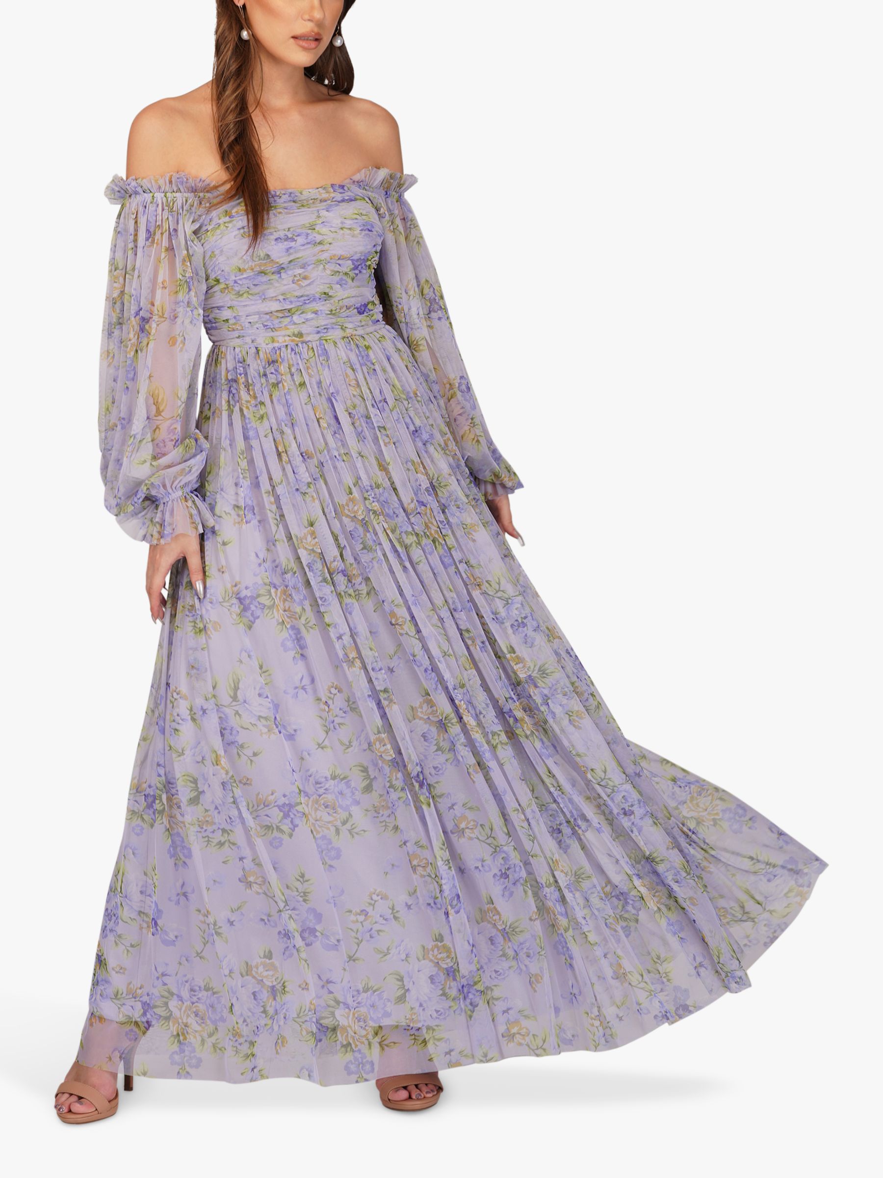 Lace & Beads Lana Ruched Bodice Maxi Dress, Lilac, 8