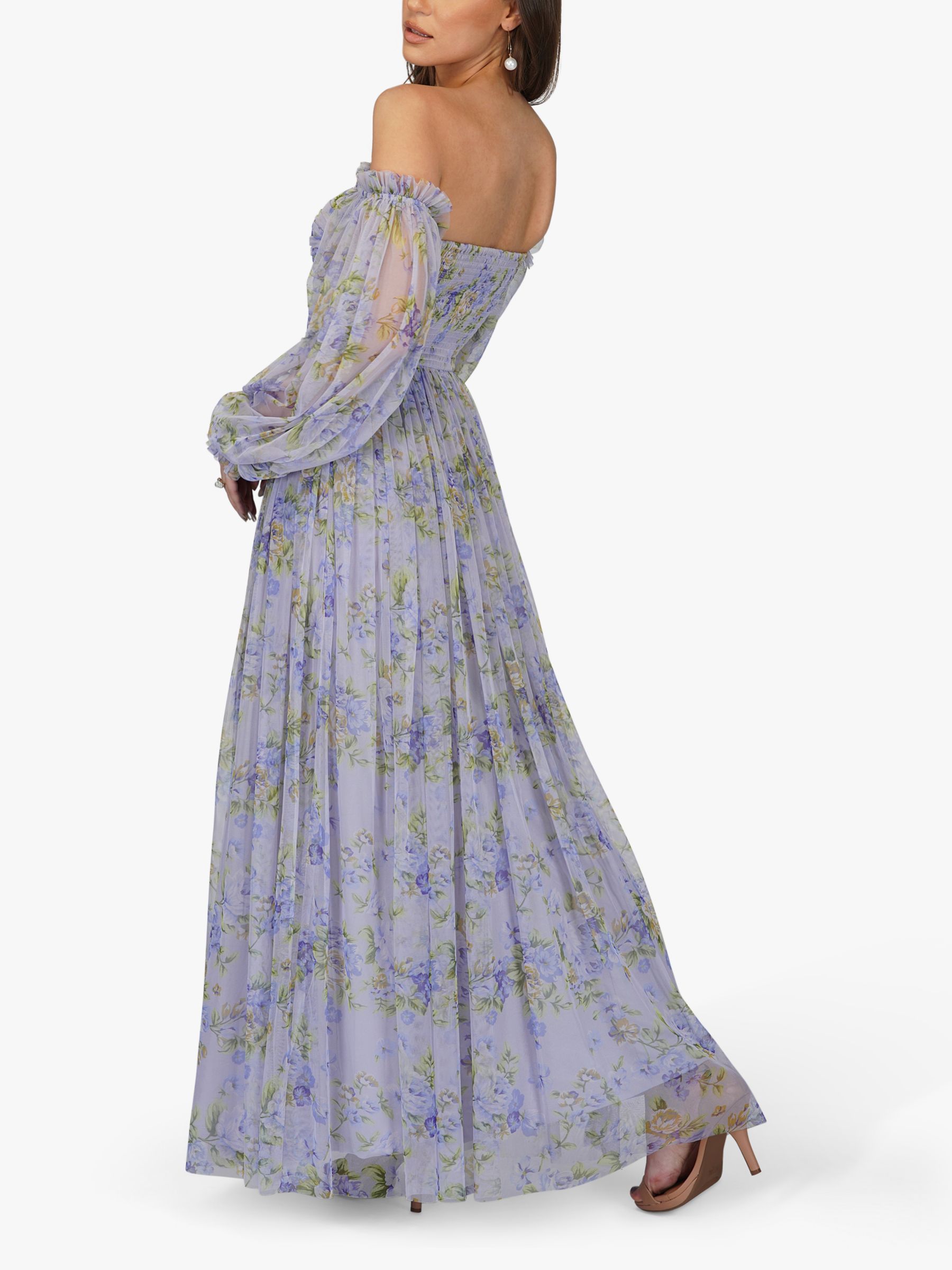 Lace & Beads Lana Ruched Bodice Maxi Dress, Lilac, 8