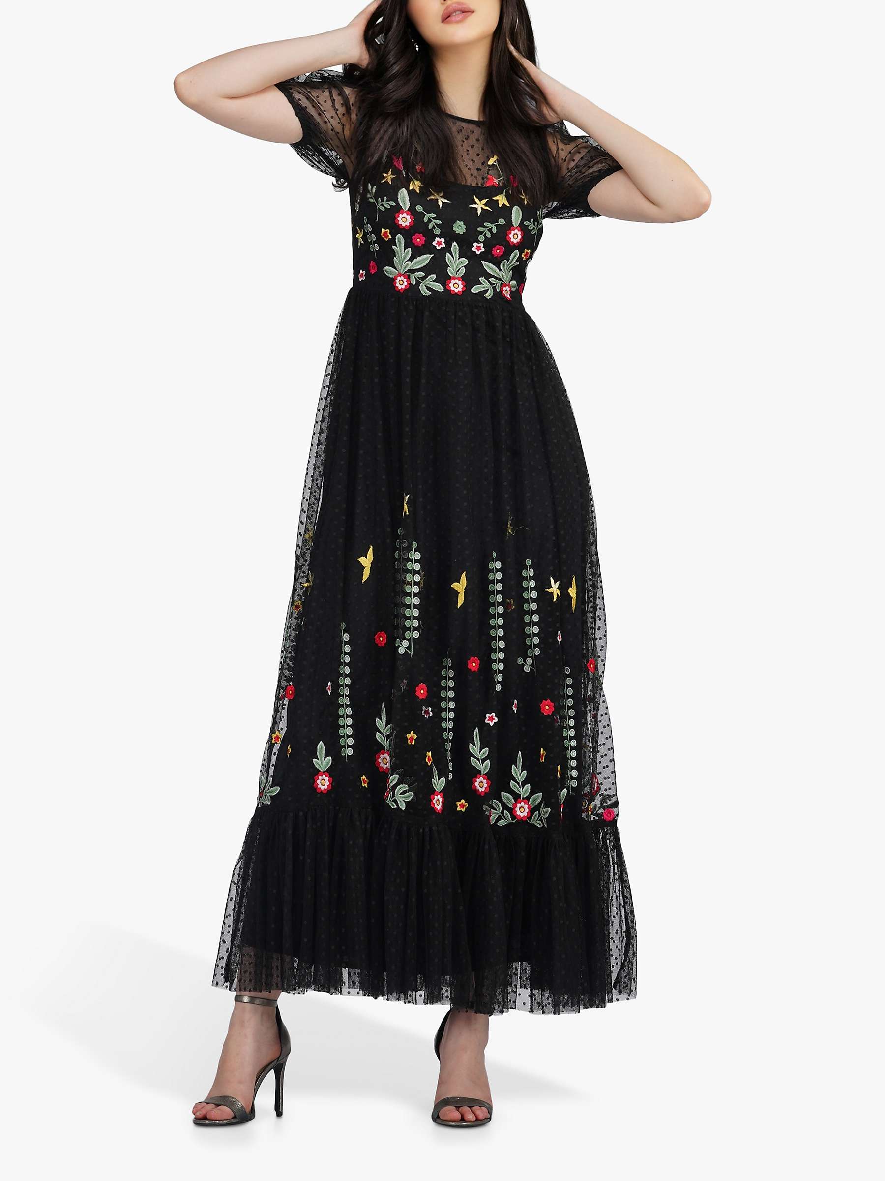 Buy Lace & Beads Dahlia Tulle Embroidered Maxi Dress, Black/Multi Online at johnlewis.com