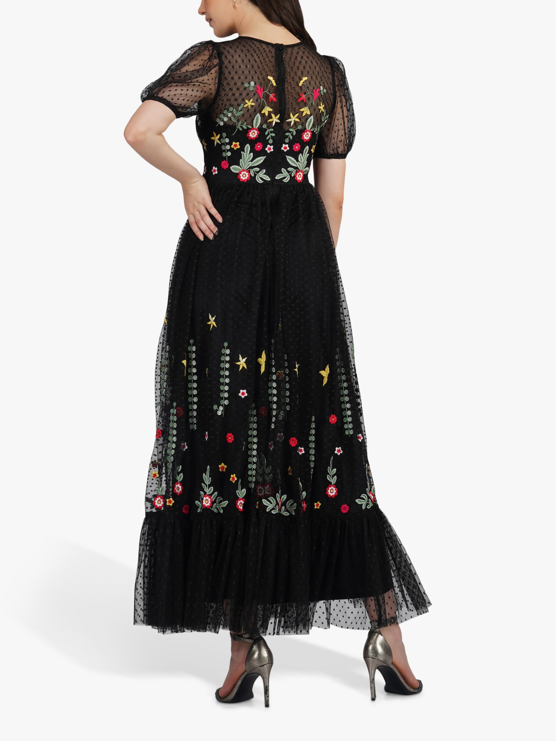 Lace & Beads Dahlia Tulle Embroidered Maxi Dress, Black/Multi at John ...