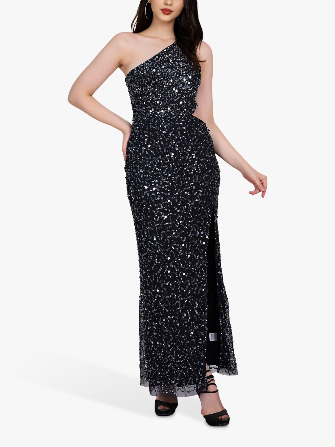 Lace & Beads Naeve Sequin One Shoulder Maxi Dress