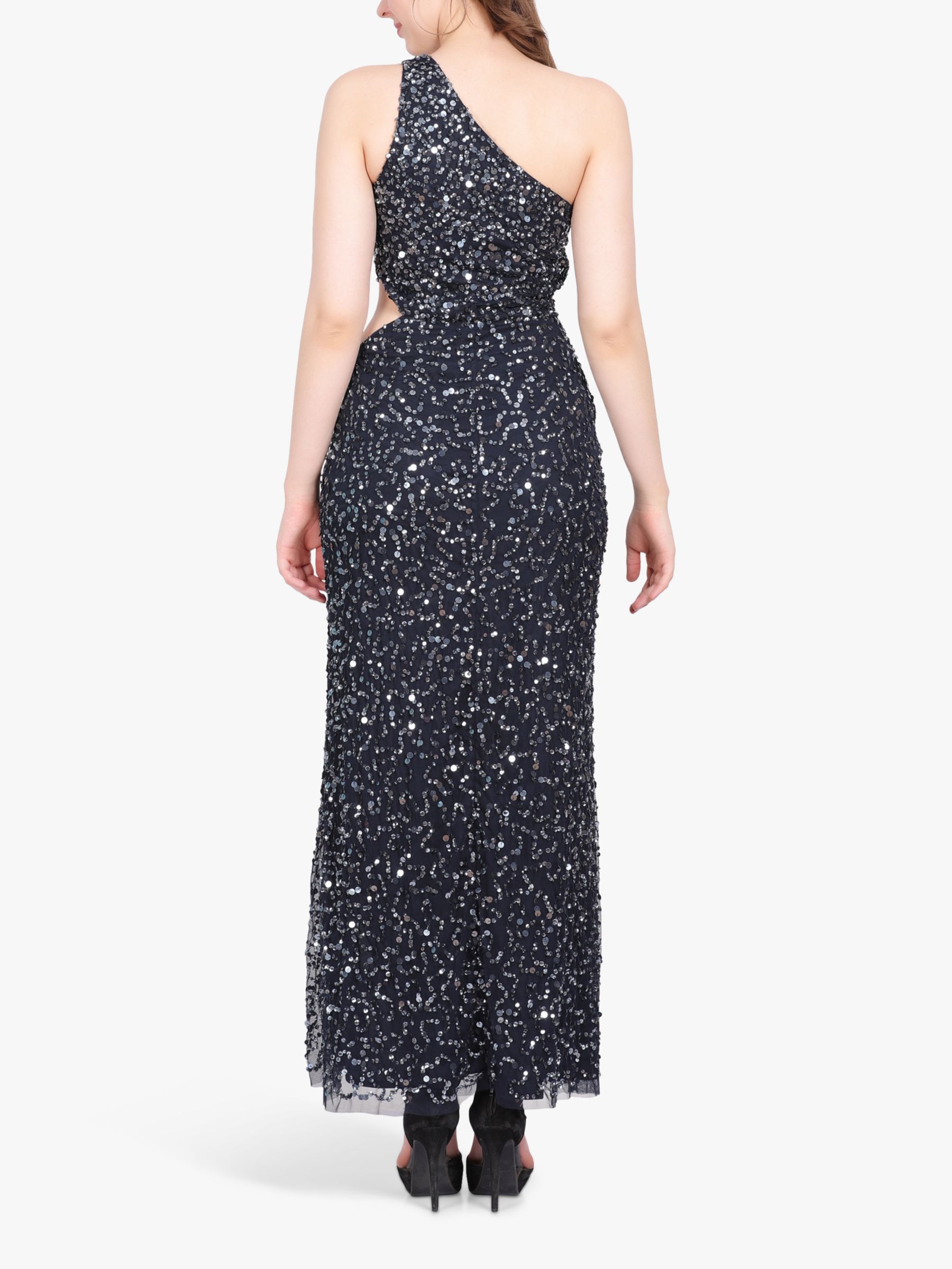 Lace & Beads Naeve Sequin One Shoulder Maxi Dress, Navy, 10