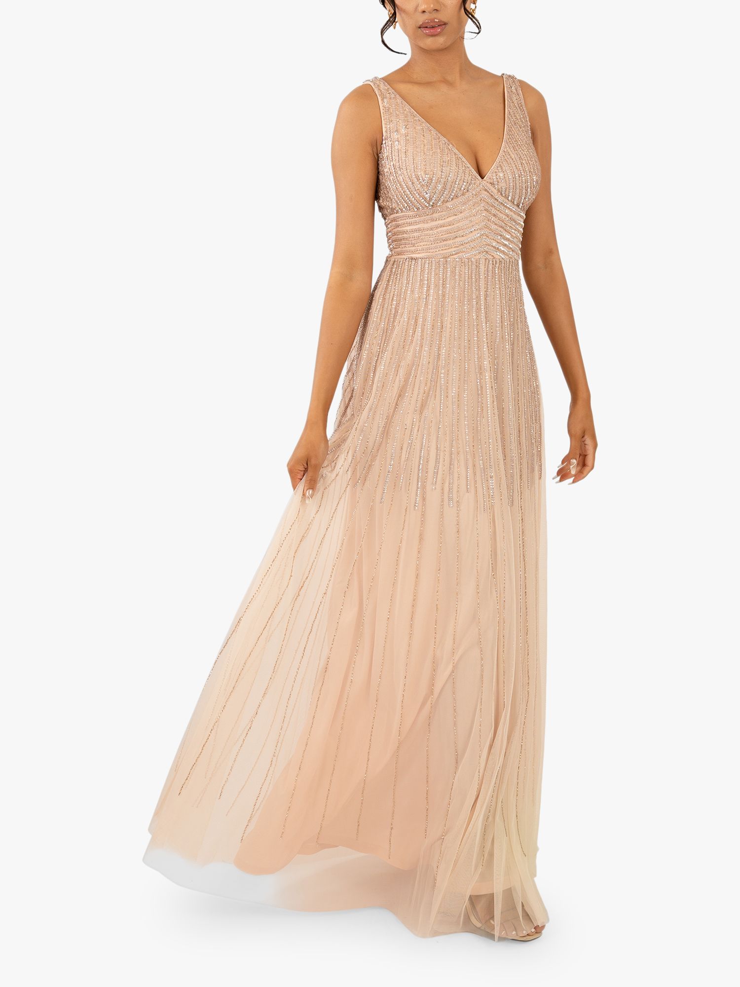 Lace & Beads Lorelai Maxi Dress, Blush Pink, 8