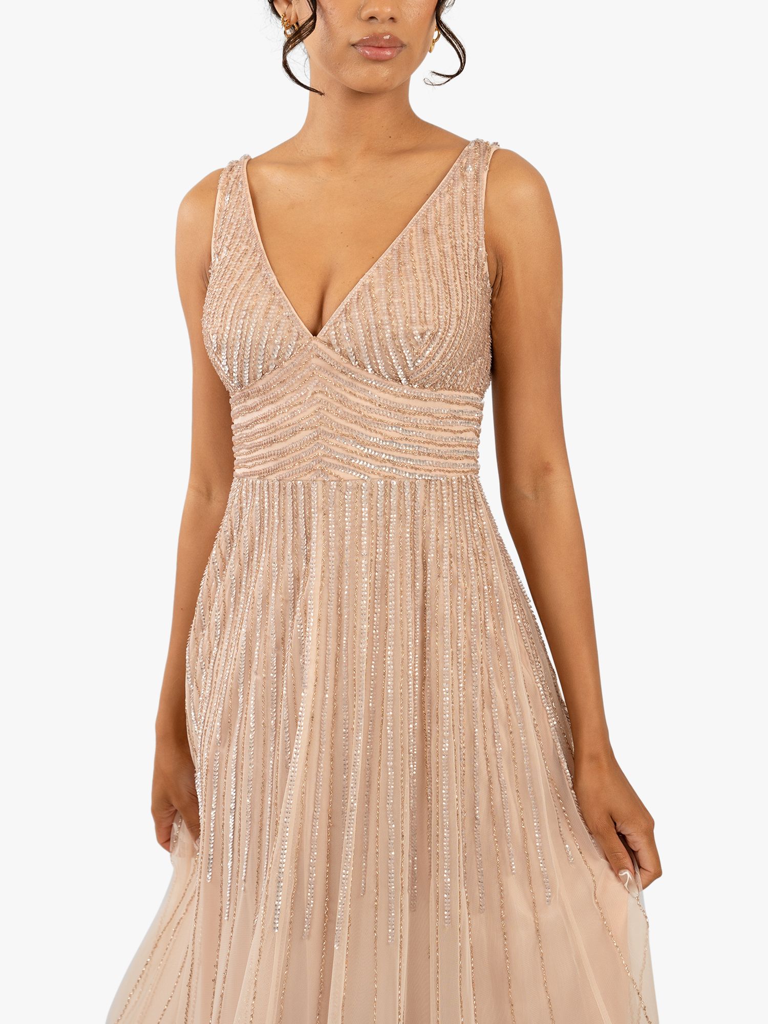 Lace & Beads Lorelai Maxi Dress, Blush Pink, 8