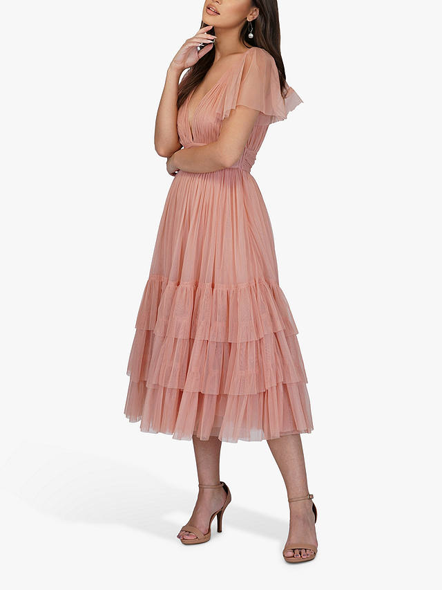 Lace & Beads Maddison Midi Dress, Pink  