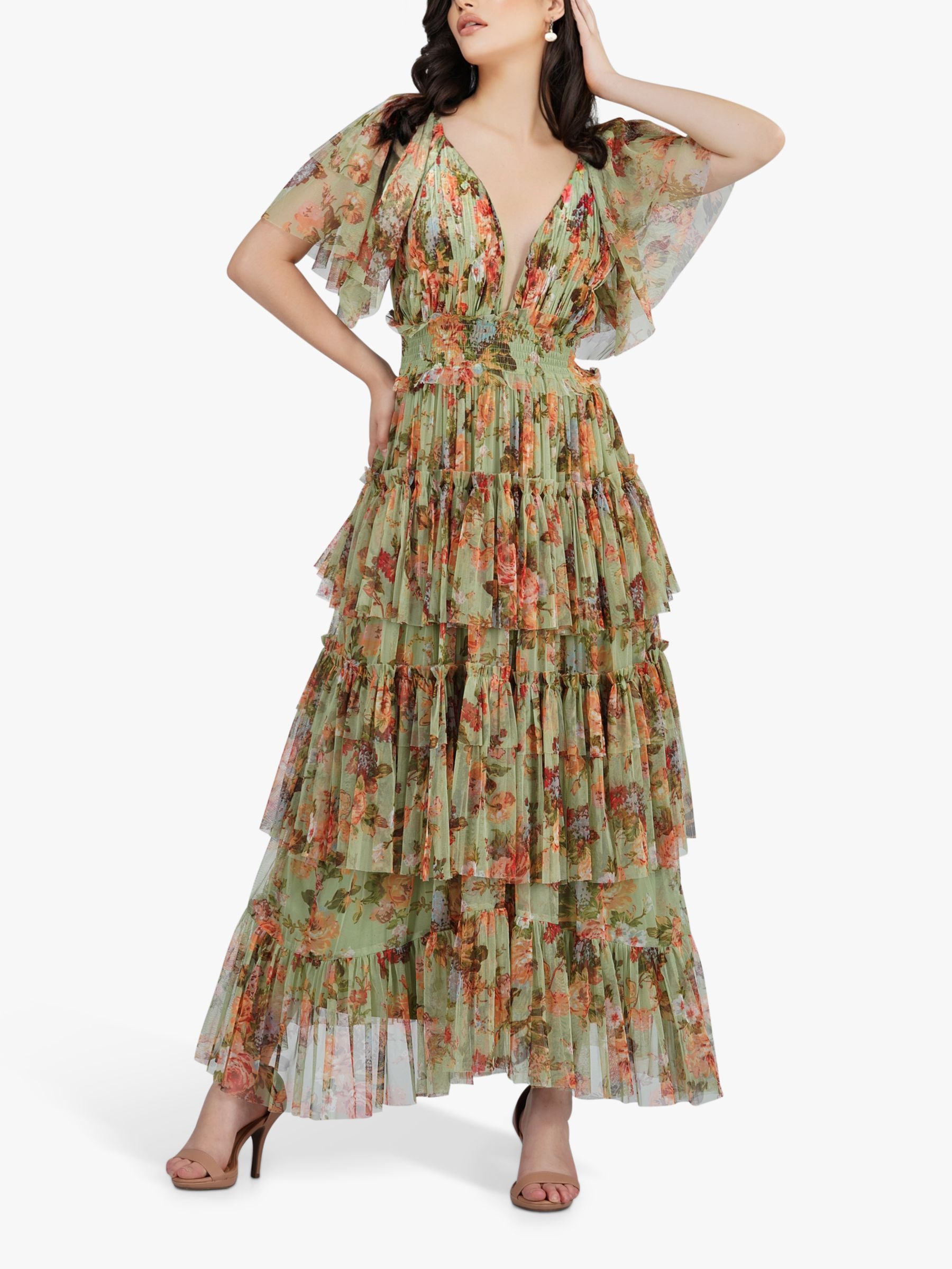 Buy Lace & Beads Exham Prinder Maxi Dress, Green/Multi Online at johnlewis.com
