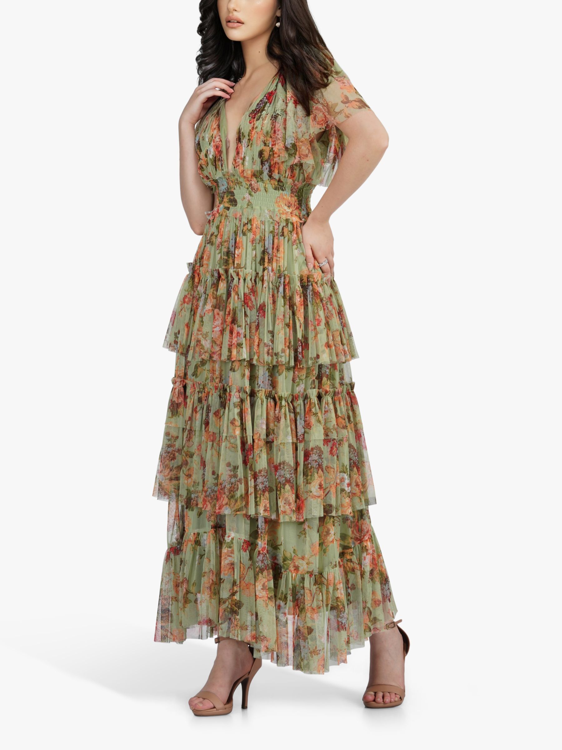 Buy Lace & Beads Exham Prinder Maxi Dress, Green/Multi Online at johnlewis.com