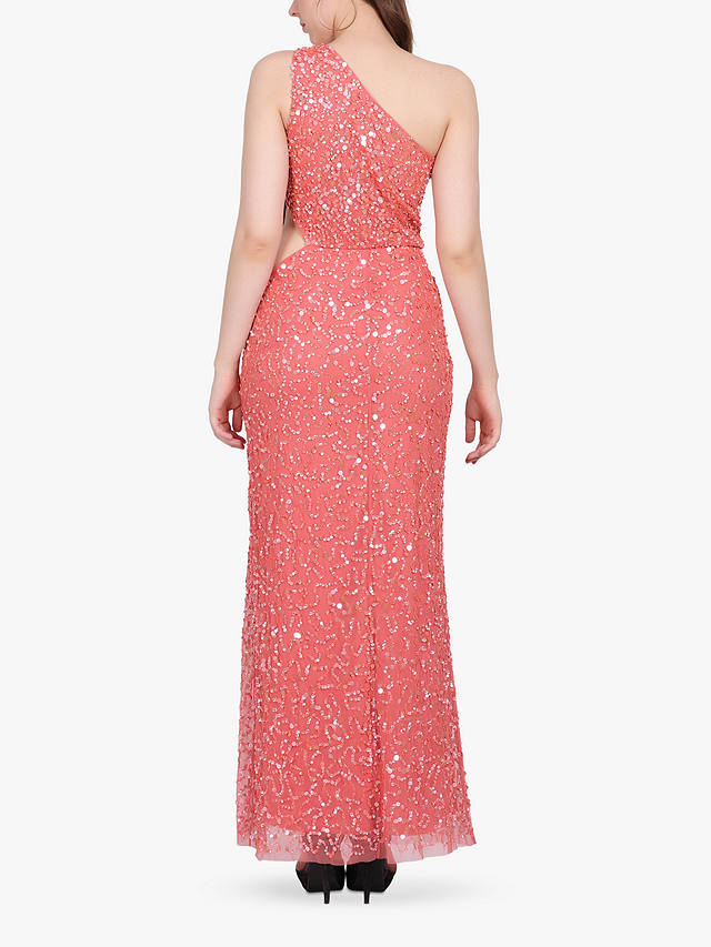 Lace & Beads Naeve Sequin One Shoulder Maxi Dress, Coral 