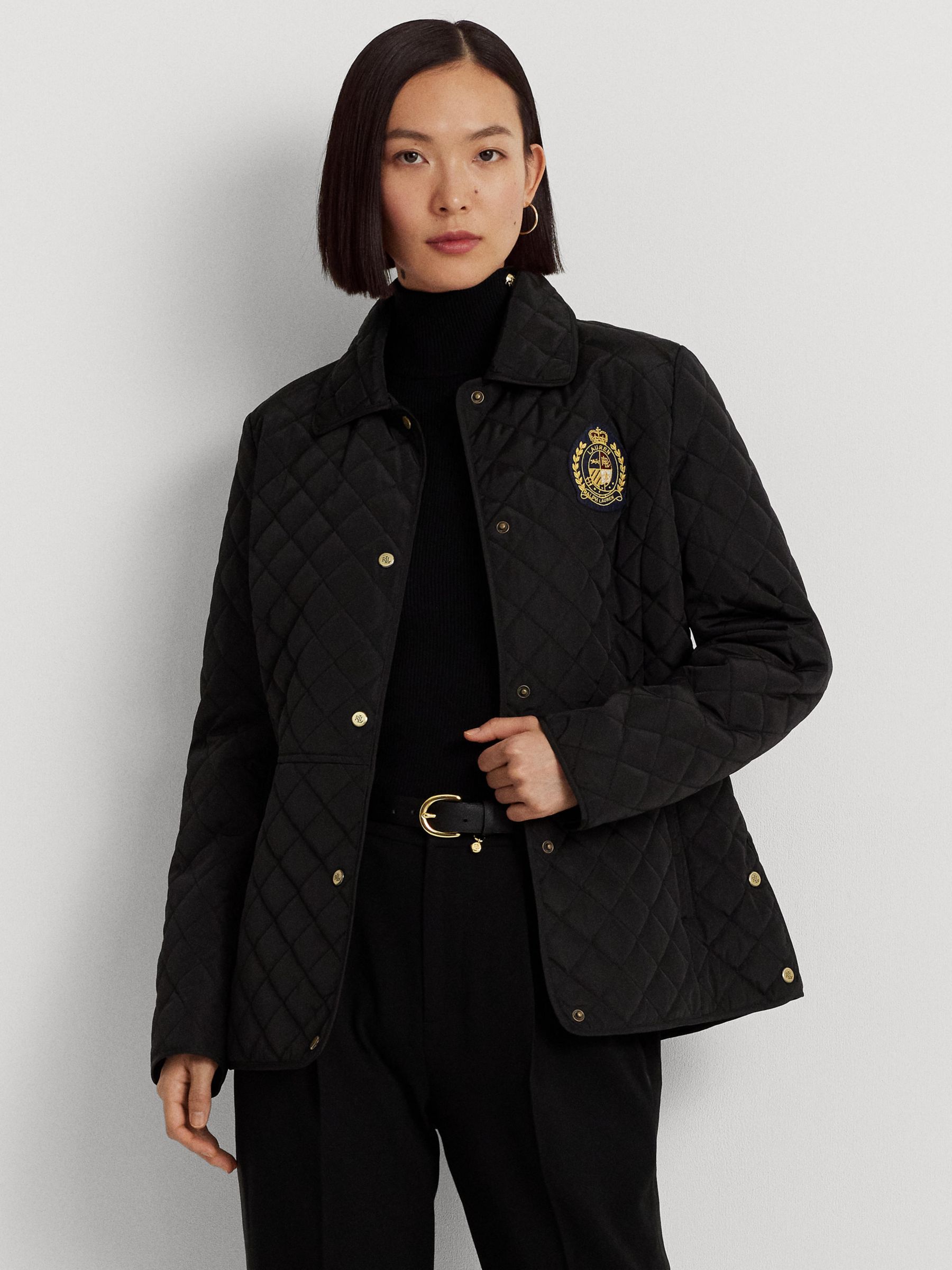Lauren Ralph Lauren Crest Detail Quilted Jacket, Black at John Lewis u0026  Partners