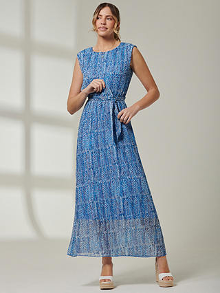 Jolie Moi Hollyn Pleated Chiffon Maxi Dress, Blue Abstract
