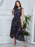 Jolie Moi Textured Chiffon Pleated Dress, Navy Floral, Navy Floral