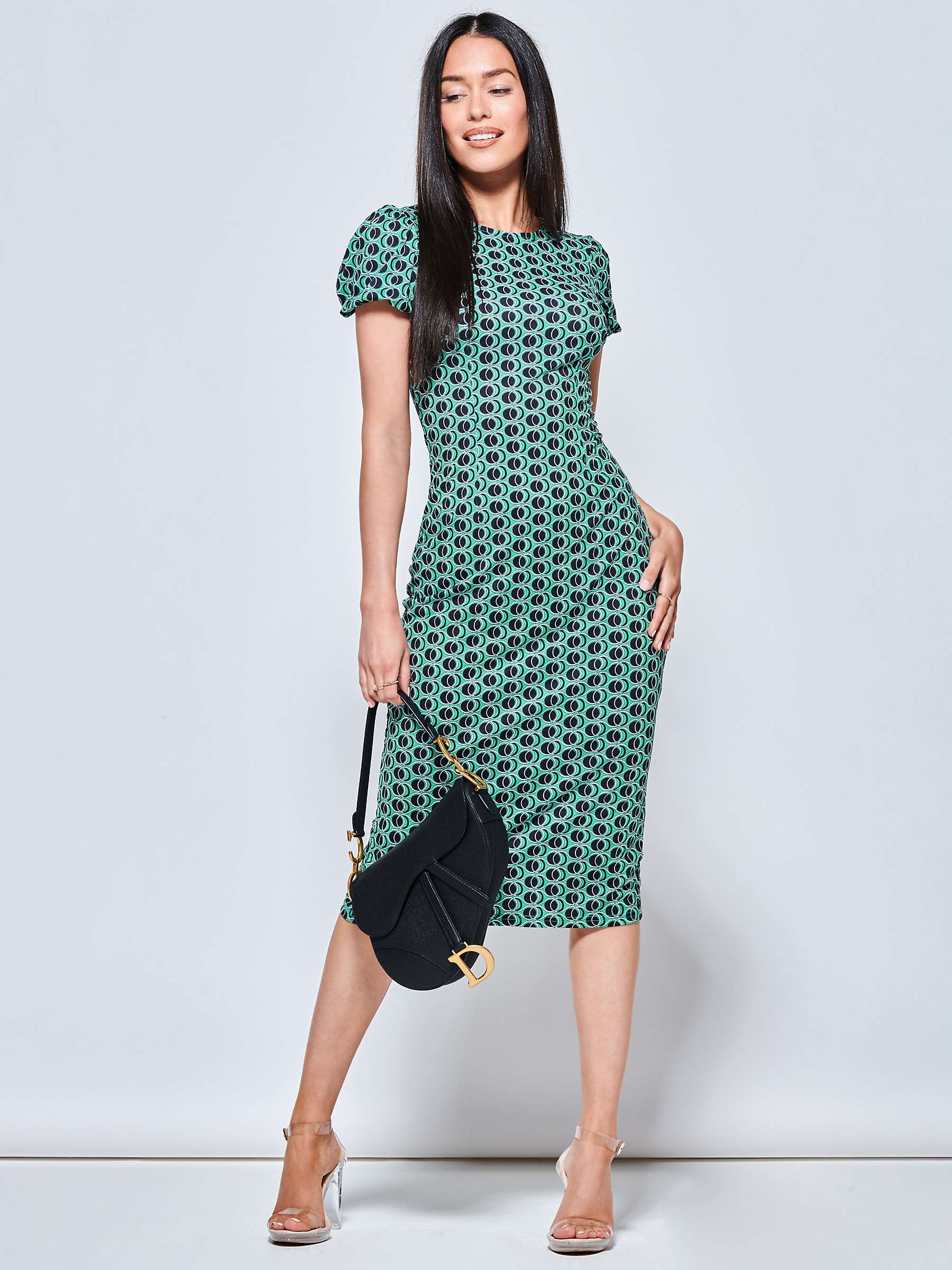 Buy Jolie Moi Short Sleeve Jersey Bodycon Midi Dress, Green Geo Online at johnlewis.com
