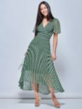 Jolie Moi V-Neck Pleated Chiffon Maxi Dress, Green Geometric