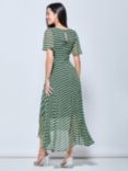 Jolie Moi V-Neck Pleated Chiffon Maxi Dress, Green Geometric
