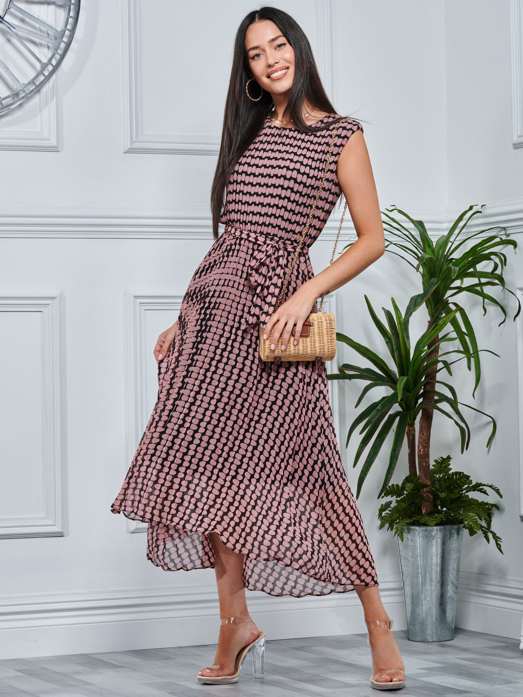 Buy Jolie Moi Pleated Chiffon Midi Dress, Pink Geo Online at johnlewis.com