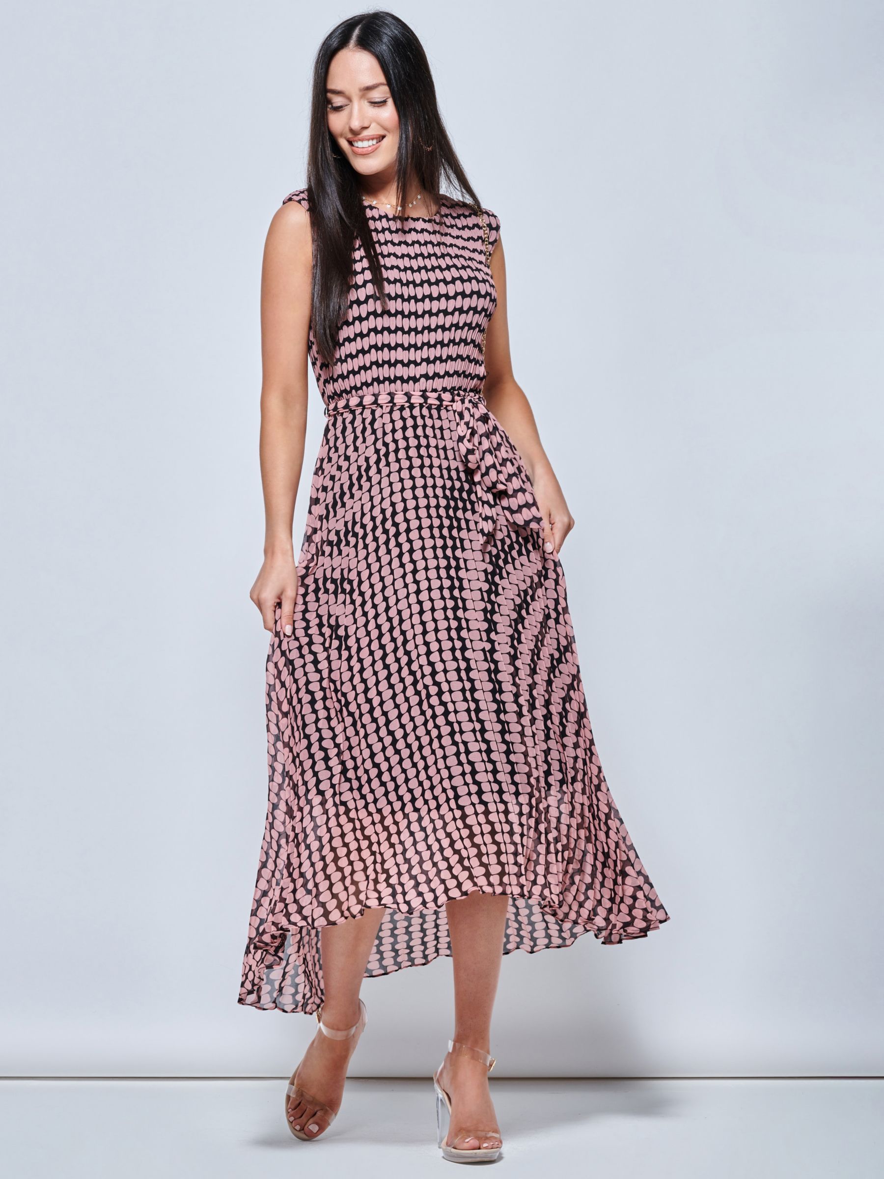 Buy Jolie Moi Pleated Chiffon Midi Dress, Pink Geo Online at johnlewis.com