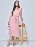 Jolie Moi Hayes Pleated Chiffon Midi Dress, Pink Polka