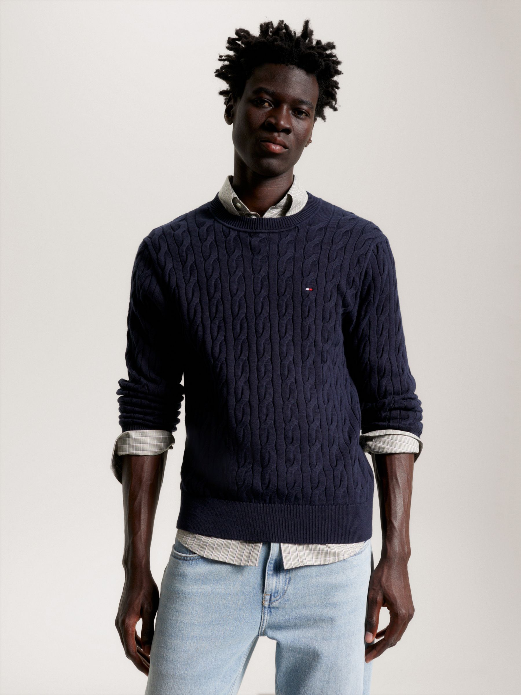 Tommy Hilfiger Classic Cable Jumper, Desert Sky at John Lewis & Partners