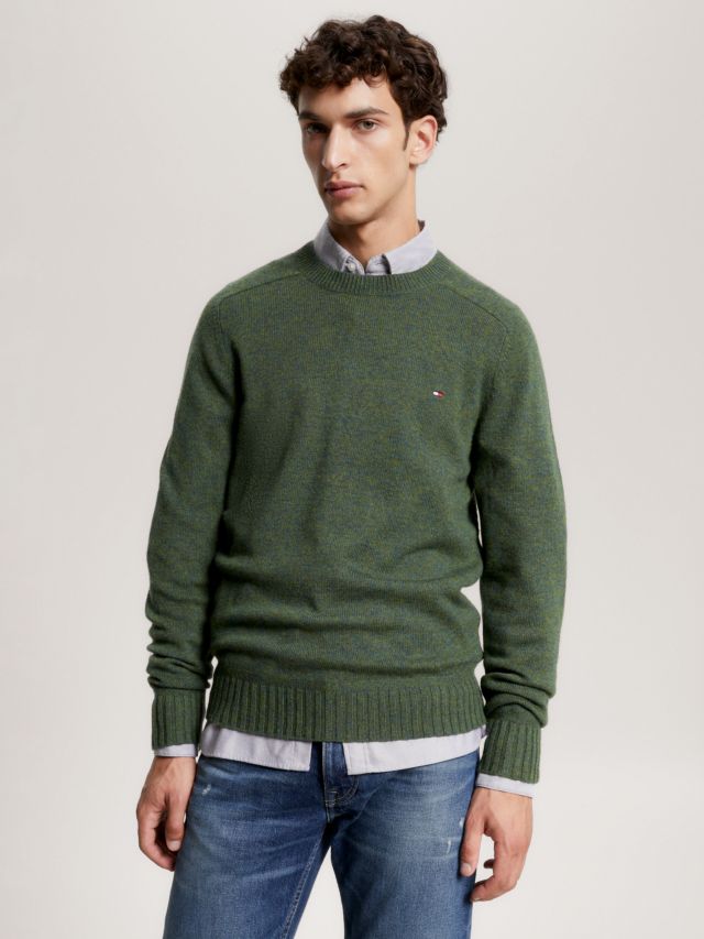 Tommy Hilfiger Merino Wool Crew Neck Jumper, Green, S