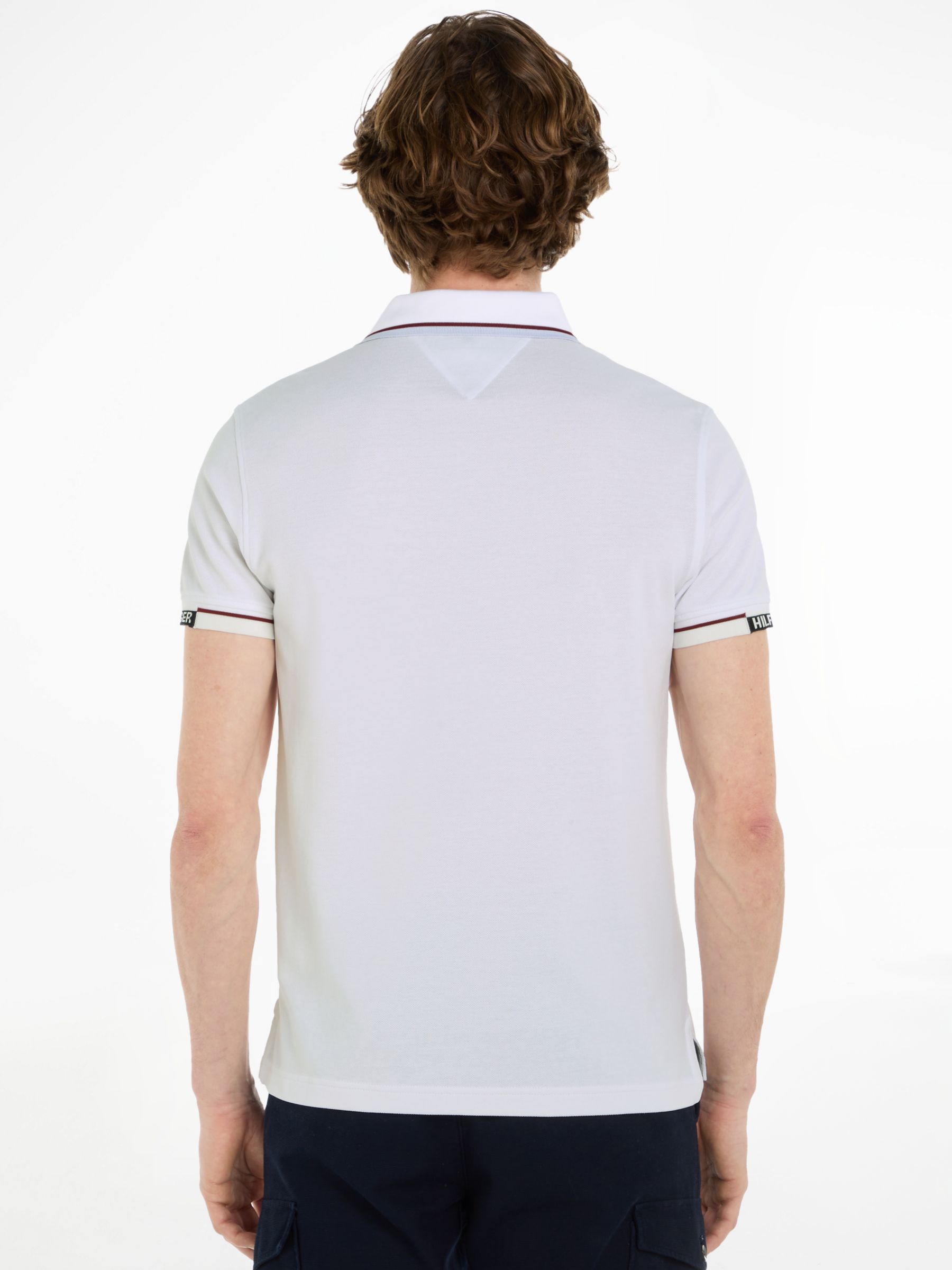 Tommy Hilfiger Cuff Slim Fit Polo Top, White at John Lewis & Partners