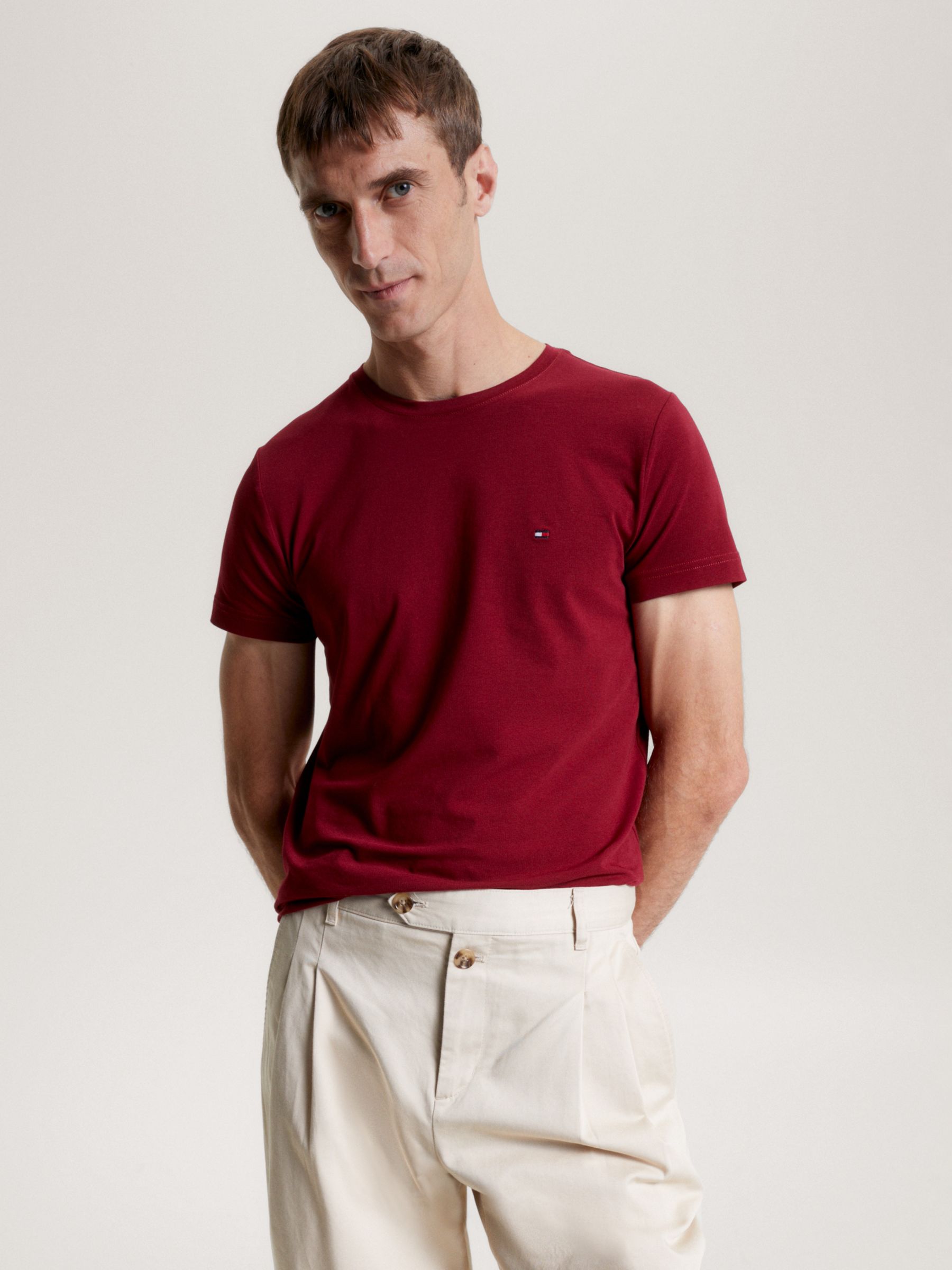 Tommy Hilfiger Stretch Slim Fit T-Shirt, Rouge at John Lewis & Partners