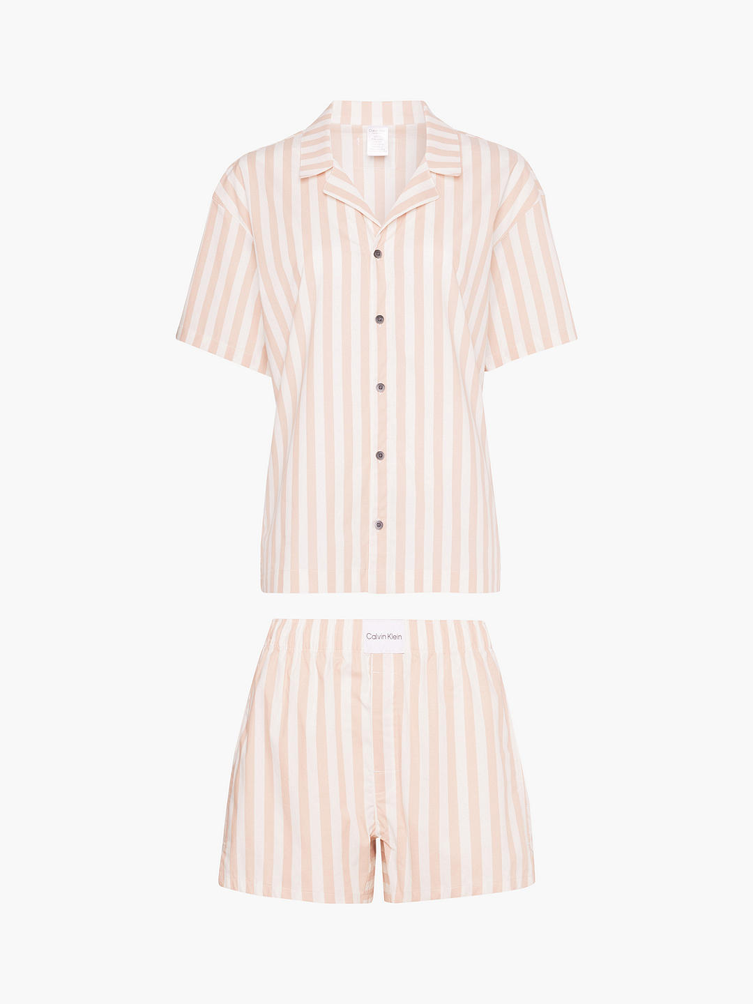 Calvin Klein Striped Short Sleeve Pyjamas, Pink/White at John Lewis ...
