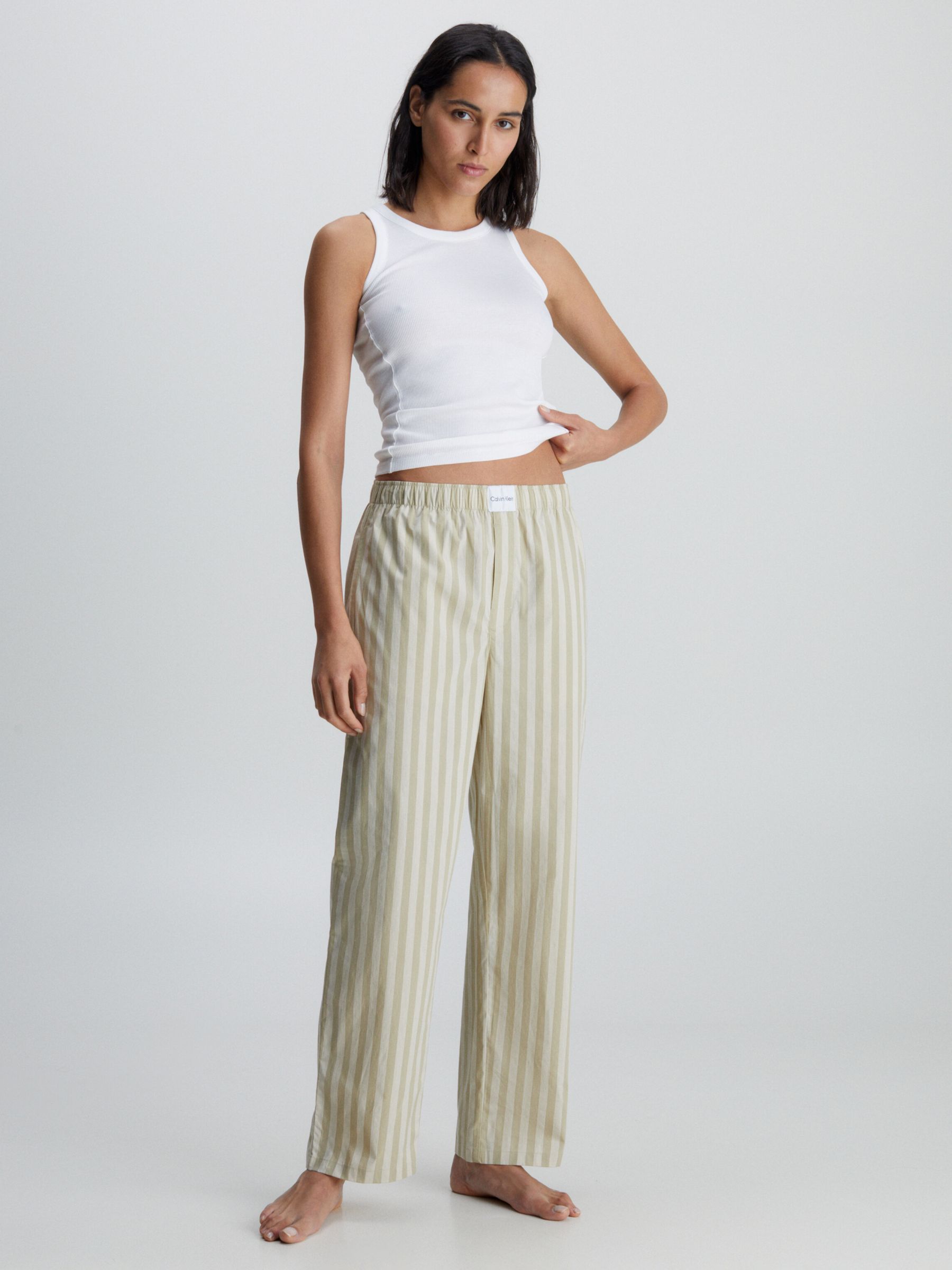 Calvin Klein Cotton Blend Stripe Pyjama Bottoms, Chambray Eucalyptus, S