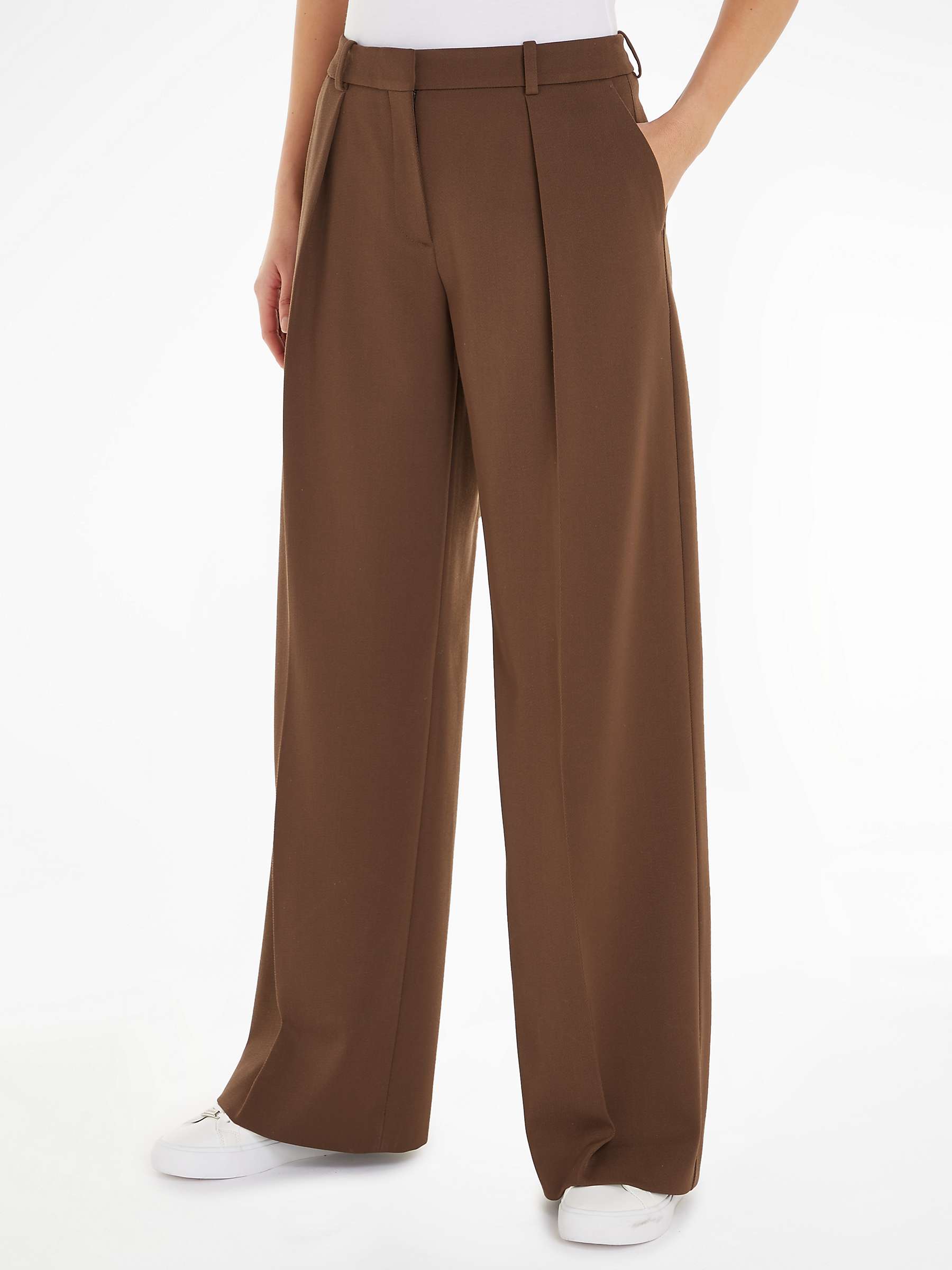 Buy Calvin Klein Wool Twill Wide Leg Trousers, Brown Online at johnlewis.com