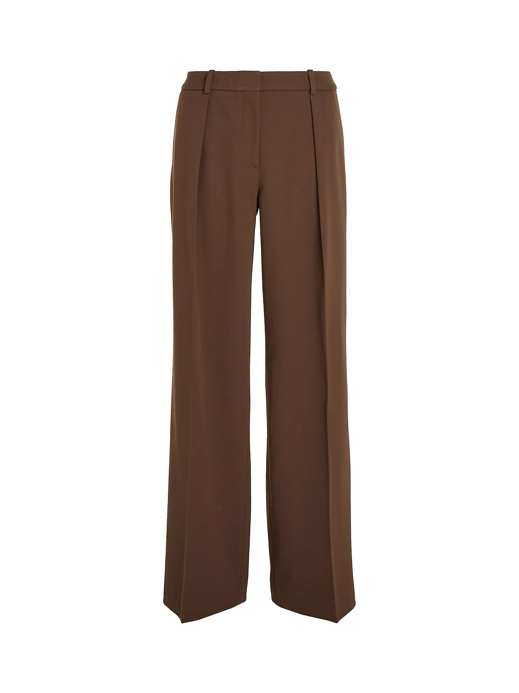 Buy Calvin Klein Wool Twill Wide Leg Trousers, Brown Online at johnlewis.com