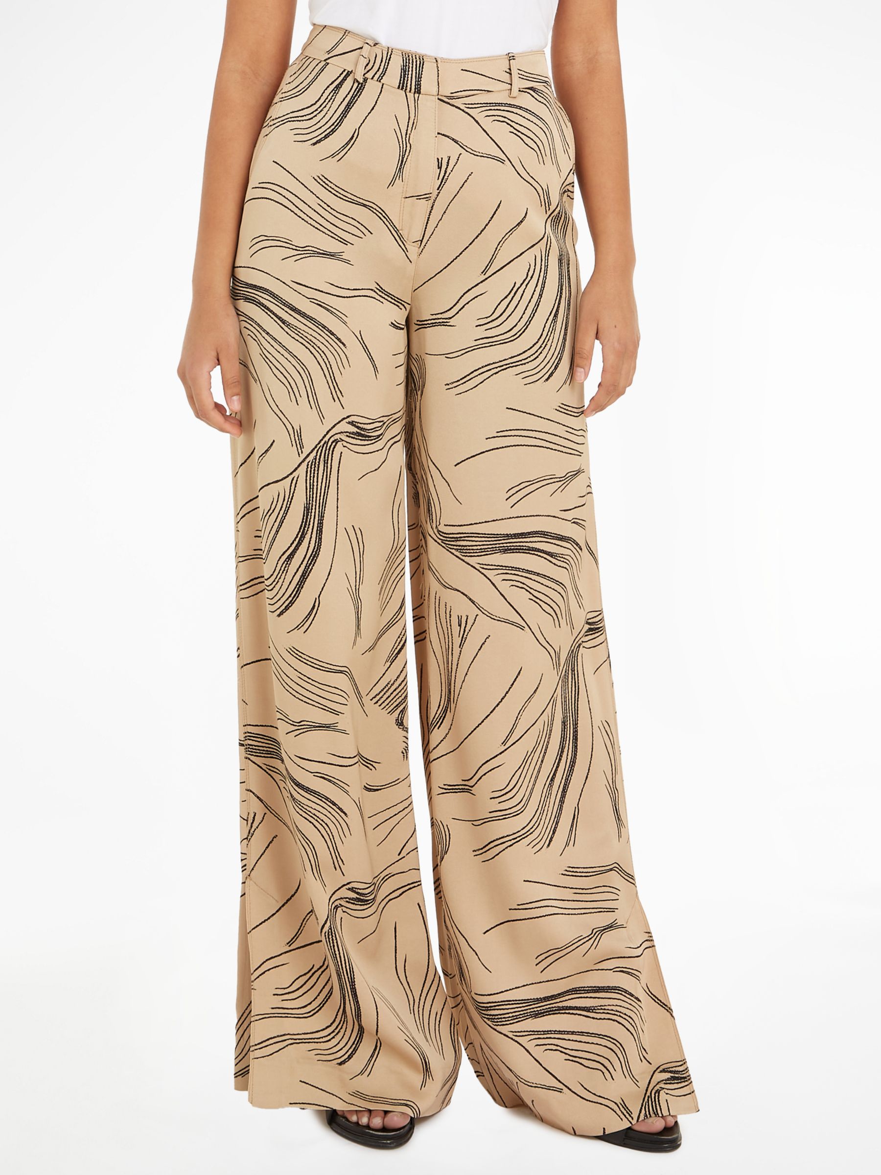 Calvin Klein Print Straight Trousers, Brown