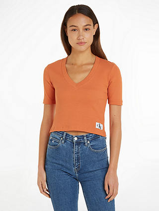 Calvin Klein Jeans Woven V-neck T-shirt, Burnt Clay