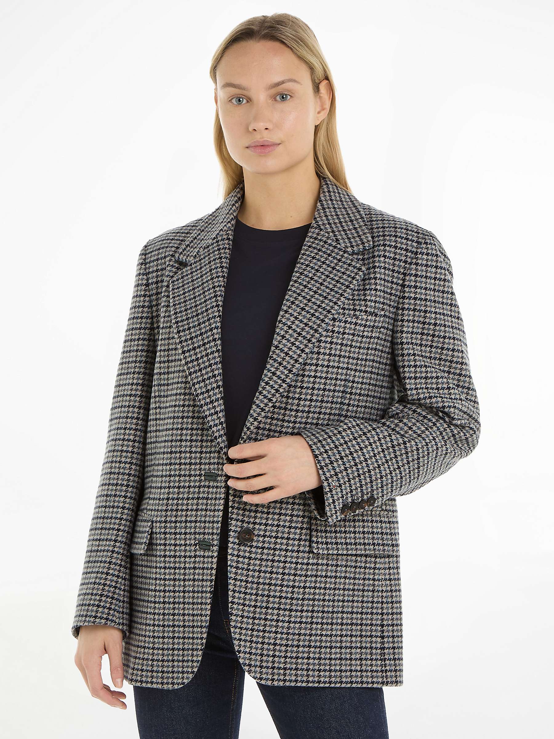 Tommy Hilfiger Relaxed Wool Blend Check Blazer, Blue/Grey at John Lewis ...